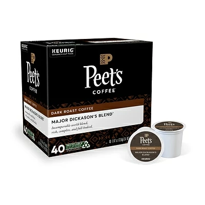Hot Sale 👏 K-Cups Keurig® Peet's Coffee Major Dickason's Blend Single-Serve Keurig® K-Cup® Pods, Dark Roast, 40/Box (373354) 👍 3 Hot Sale 👏 K-Cups Keurig® Peet's Coffee Major Dickason's Blend Single-Serve Keurig® K-Cup® Pods, Dark Roast, 40/Box (373354) 👍