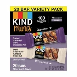 Wholesale 🔔 Snack Bars KIND Minis Bars, Salted Caramel Dark Chocolate Nut/Dark Chocolate Almond Coconut, 0.7 Oz., 20/Pack (27970) 🤩