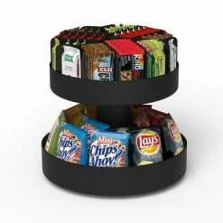 Cheapest 🔥 Organizers & Dispensers Mind Reader Supreme Lazy Susan 2-Tier Breakroom Snack Organizer; Black (SNACKCAR-BLK) 🌟