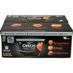 New ✔️ Fresh Groceries Dannon Oikos Triple Zero Blended Greek Nonfat Yogurt Variety Pack, 5.3 Oz., 18/Pack (902-00027) 😀 -Grocery shop unnamed file 217