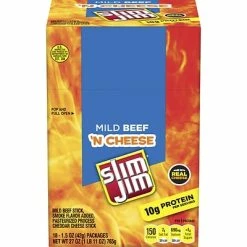 Discount ❤️ Meat And Jerky Slim Jim Beef And Cheese, 1.5 Oz, 18 Count 😍