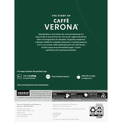 New ❤️ K-Cups Starbucks Caffe Verona Coffee, Keurig® K-Cup® Pods, Dark Roast, 24/Box (9576) ⌛ 5 New ❤️ K-Cups Starbucks Caffe Verona Coffee, Keurig® K-Cup® Pods, Dark Roast, 24/Box (9576) ⌛ - Image 3