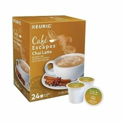 Wholesale 🎉 Cafe Escapes K-Cups Café Escapes Chai Latte Tea, Keurig® K-Cup® Pods, 24/Box (6805) 🎉