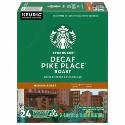 Brand new 👍 K-Cups Starbucks Pike Place Decaf Coffee, Keurig® K-Cup® Pods, Medium Roast, 24/Box (9573) 👏