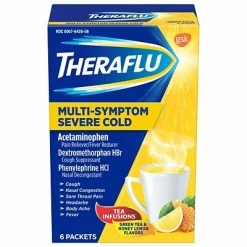 Coupon 🎁 Cough, Cold, Flu & Allergy Theraflu Multi-Symptom Severe Cold Hot Liquid Powder Tea Infusions Green Tea And Honey Lemon Flavors 6 Count Box (24473012) ✔️